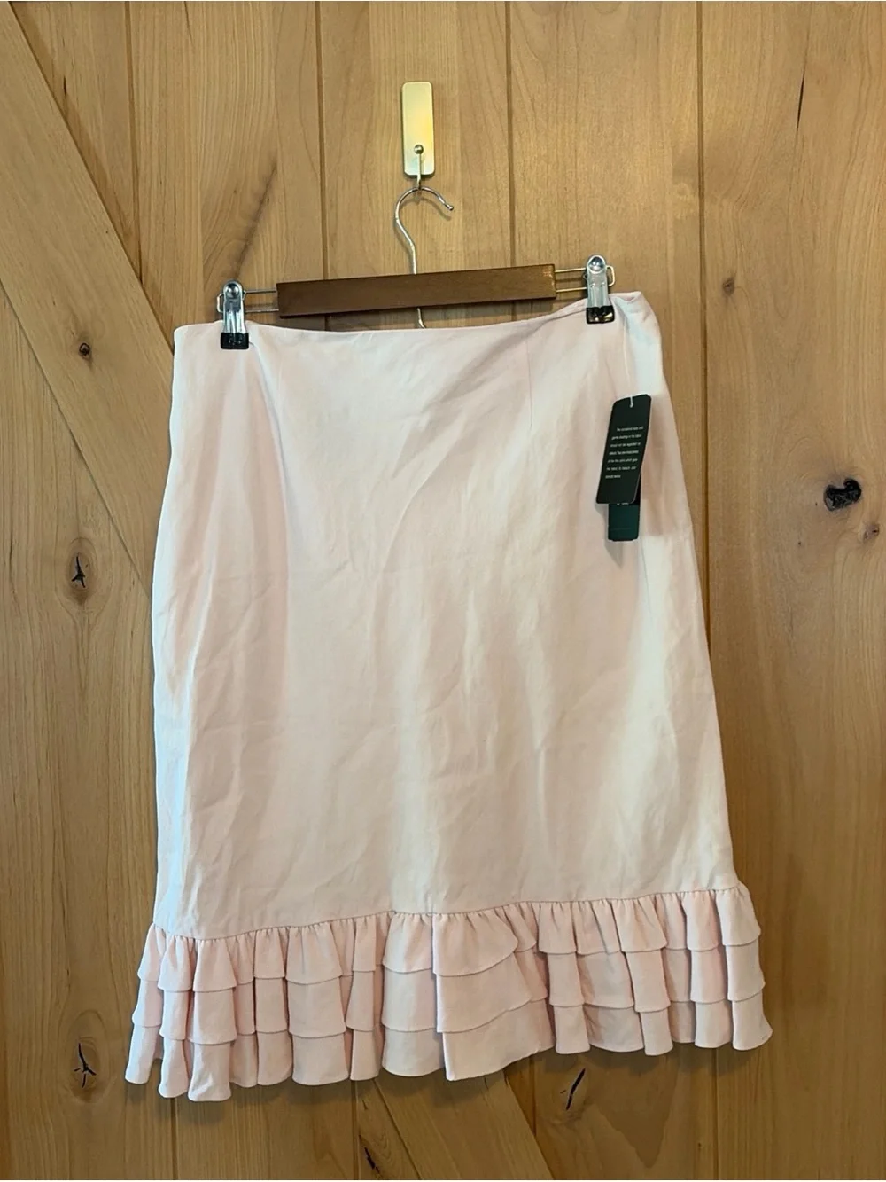 Vtg Ralph Lauren LRL Silk Linen Skirt Womens 16 Pale Pink Ruffle Hem NWT